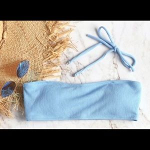 Ribbed texture bandeau bikini top